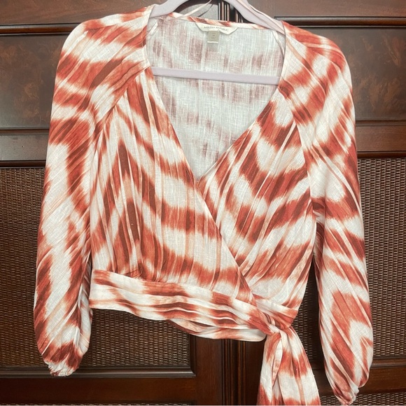 banana republic women Medium 100% Linen cropped‎ Cardigan Tie front Coastal Boho - Picture 4 of 13